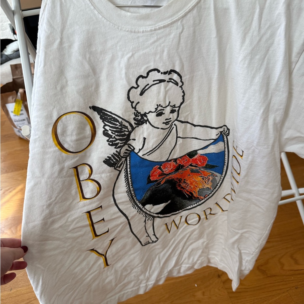 Obey Cream Graphic Tee with Colorful Design